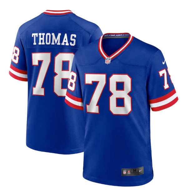 Men's New York Giants #78 Andrew Thomas Royal Classic Retired Player Stitched Game Jersey